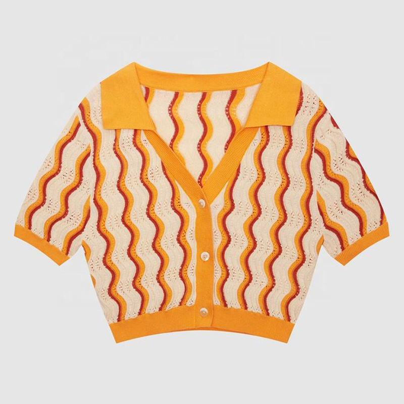 2023 Nieuw ontwerp aangepaste vrouwen \'s Knitwear v Neck Loose Solid Color Spring Summer T-shirts Kort mouw gebreide vesttrui