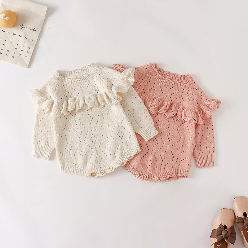 Herfst en winternieuwe meisjes \\\\\\\\\\\\ \'baby gebreide jumpsuit uitgehold uitgerust met lange mouwen gebreide knop jumpsuit