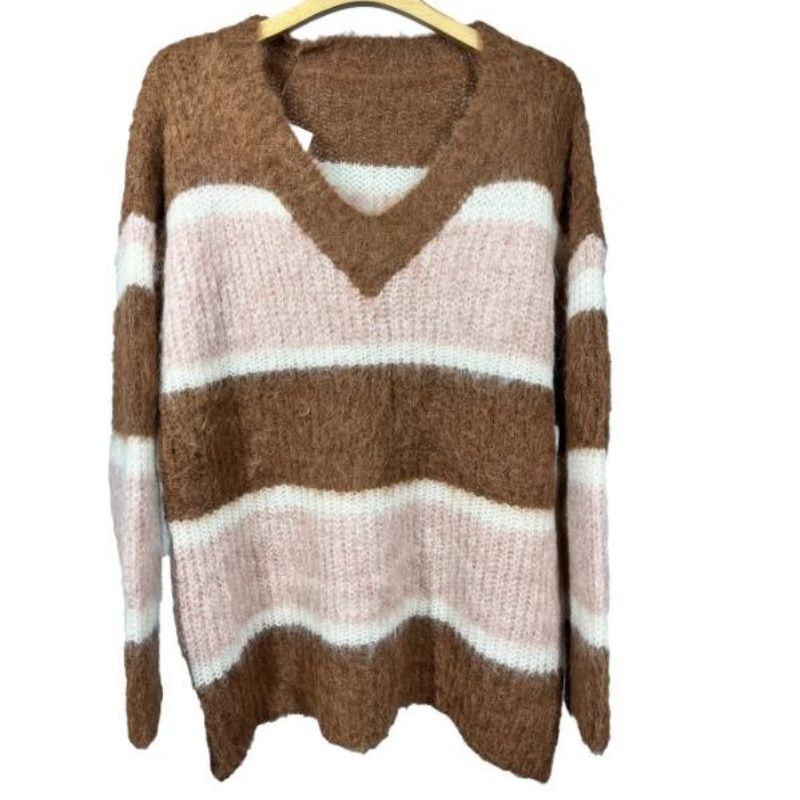 Dames \'s mohair stripet gebreide trui trui