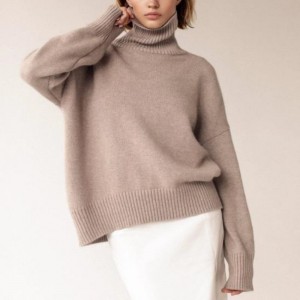 Solid Turtle Neck Women\'s Loose Sweater